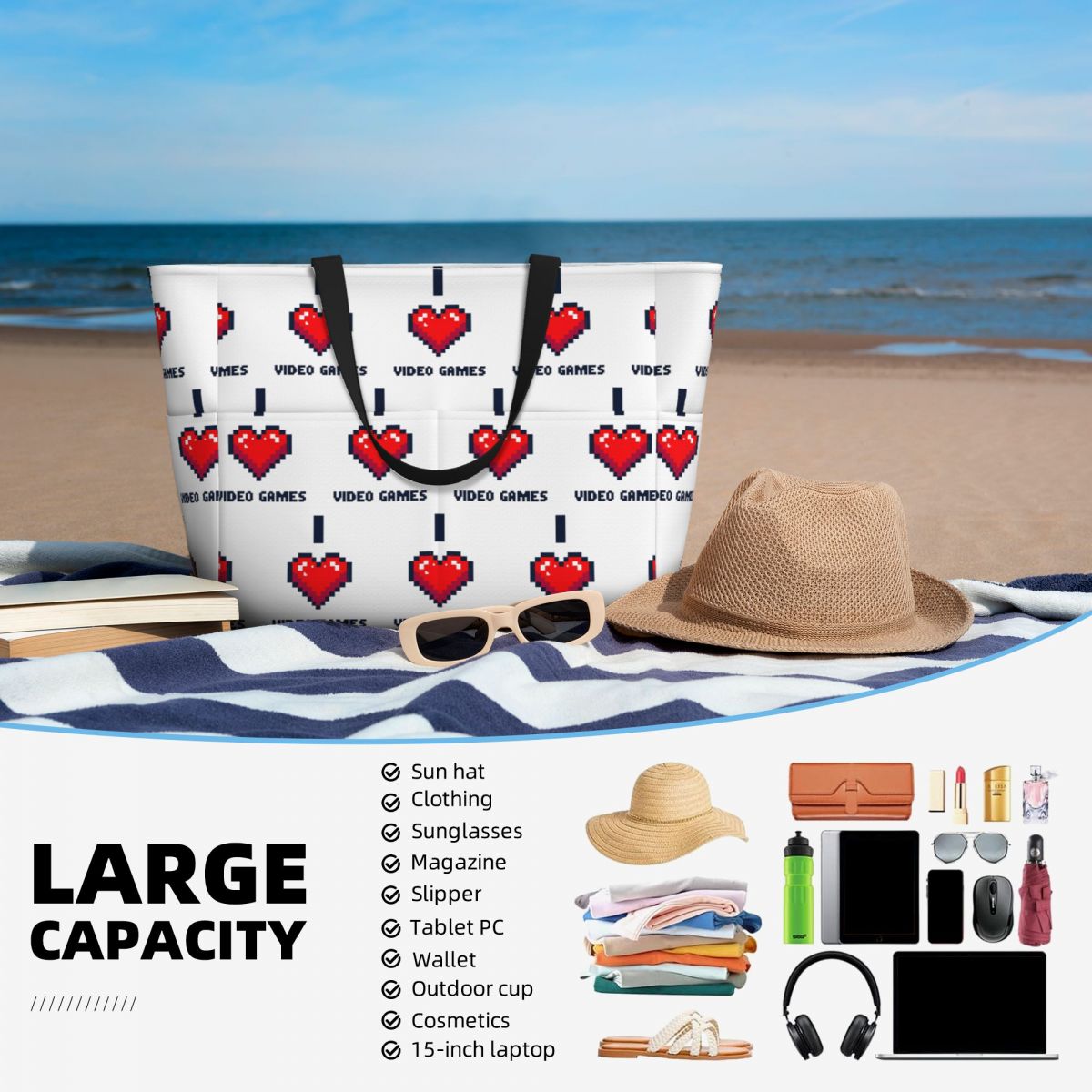 I Heart Video Games Beach Tote - Yoga Fitness Videos Free ulasan dan harga